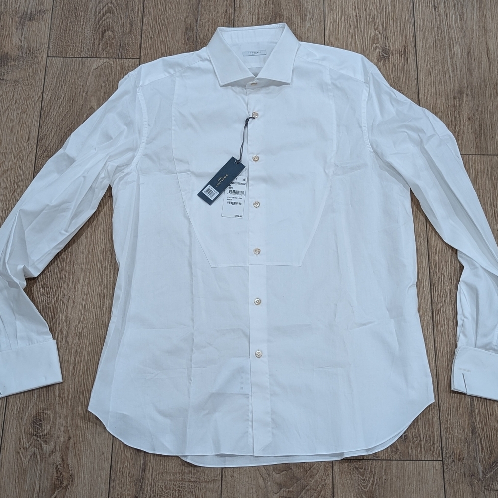 $470 Mens Boglioli Cotton Tuxedo Shirt White 44 US 17.5